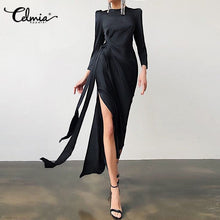 Load image into Gallery viewer, Celmia Sexy Bodycon Dress Women Elegant Satin Belted Maxi Vestidos