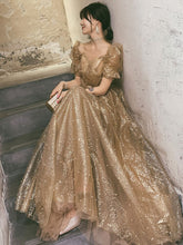 Load image into Gallery viewer, Champagne Sweetheart Collar Puff Sleeve A Line Evening Dress Fashion