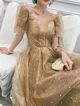 Load image into Gallery viewer, Champagne Sweetheart Collar Puff Sleeve A Line Evening Dress Fashion