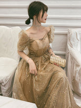Load image into Gallery viewer, Champagne Sweetheart Collar Puff Sleeve A Line Evening Dress Fashion