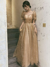Load image into Gallery viewer, Champagne Sweetheart Collar Puff Sleeve A Line Evening Dress Fashion