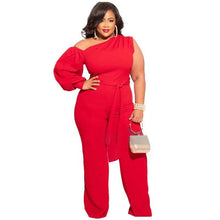 Load image into Gallery viewer, Charming Women Solid Slash Neck Jumpsuits Plus Size Lady Asymmetrical - Sophornlilly