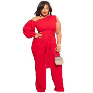 Charming Women Solid Slash Neck Jumpsuits Plus Size Lady Asymmetrical - Sophornlilly