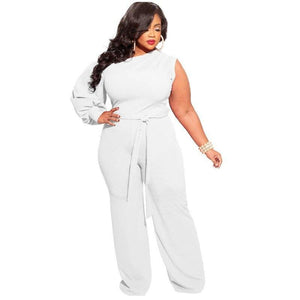 Charming Women Solid Slash Neck Jumpsuits Plus Size Lady Asymmetrical - Sophornlilly