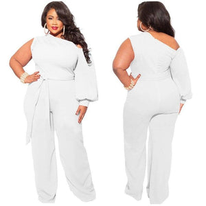 Charming Women Solid Slash Neck Jumpsuits Plus Size Lady Asymmetrical - Sophornlilly