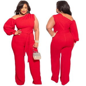 Charming Women Solid Slash Neck Jumpsuits Plus Size Lady Asymmetrical - Sophornlilly