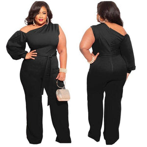 Charming Women Solid Slash Neck Jumpsuits Plus Size Lady Asymmetrical - Sophornlilly