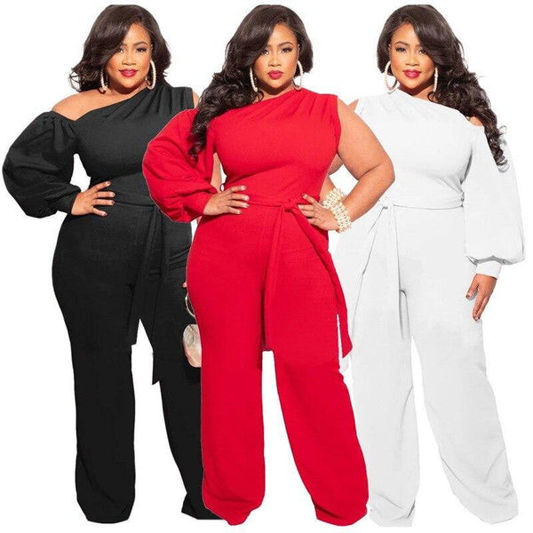 Charming Women Solid Slash Neck Jumpsuits Plus Size Lady Asymmetrical - Sophornlilly