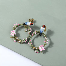 Load image into Gallery viewer, Cherry Blossom Bird Enamel Glaze Pink Peach Blossom Bird Ear Earrings