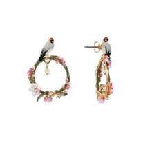 Load image into Gallery viewer, Cherry Blossom Bird Enamel Glaze Pink Peach Blossom Bird Ear Earrings