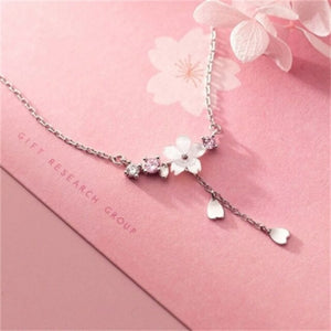 Cherry Flower Shell Long Tassel Necklace Sweet Heart Pendant