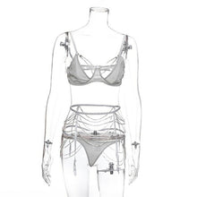 Load image into Gallery viewer, Chic Hot Drilling Women Three Piece Sets Low Cut Backless Bra Sexy
