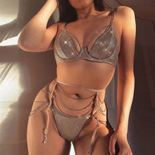 Load image into Gallery viewer, Chic Hot Drilling Women Three Piece Sets Low Cut Backless Bra Sexy