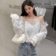 Load image into Gallery viewer, Chic Lace Shirts Ladies Casual Slash Neck Blouse and Tops Women Long