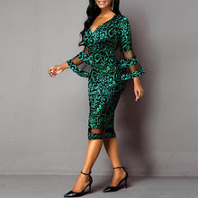 Load image into Gallery viewer, V-neck Three Quarter Sleeve Mesh Dress