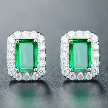 Load image into Gallery viewer, Chic Square Green Crystal Emerald Gemstones Diamonds Stud Earrings for - Sophornlilly
