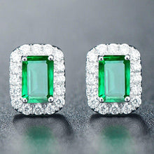 Load image into Gallery viewer, Chic Square Green Crystal Emerald Gemstones Diamonds Stud Earrings for - Sophornlilly