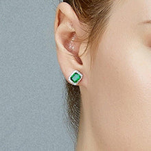 Load image into Gallery viewer, Chic Square Green Crystal Emerald Gemstones Diamonds Stud Earrings for - Sophornlilly