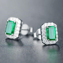 Load image into Gallery viewer, Chic Square Green Crystal Emerald Gemstones Diamonds Stud Earrings for - Sophornlilly