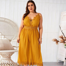 Load image into Gallery viewer, Chic Women Solid Casual Jumpsuits Spaghetti Strap Lace Patchwork Deep - Sophornlilly
