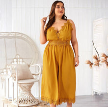 Load image into Gallery viewer, Chic Women Solid Casual Jumpsuits Spaghetti Strap Lace Patchwork Deep - Sophornlilly