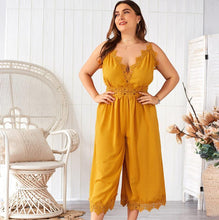 Load image into Gallery viewer, Chic Women Solid Casual Jumpsuits Spaghetti Strap Lace Patchwork Deep - Sophornlilly
