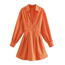 Load image into Gallery viewer, Women's Casual Orange Slim Hollow Shirt Dress - Sophornlilly