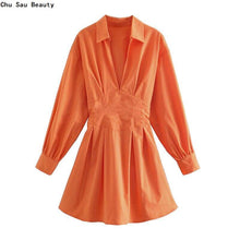 Load image into Gallery viewer, Women's Casual Orange Slim Hollow Shirt Dress - Sophornlilly