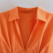Load image into Gallery viewer, Women's Casual Orange Slim Hollow Shirt Dress - Sophornlilly
