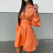 Load image into Gallery viewer, Women's Casual Orange Slim Hollow Shirt Dress - Sophornlilly