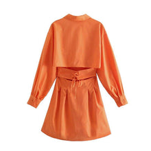 Load image into Gallery viewer, Women's Casual Orange Slim Hollow Shirt Dress - Sophornlilly