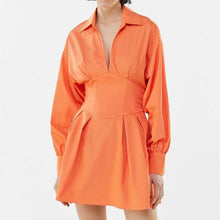 Load image into Gallery viewer, Women's Casual Orange Slim Hollow Shirt Dress - Sophornlilly