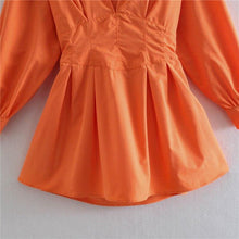 Load image into Gallery viewer, Women's Casual Orange Slim Hollow Shirt Dress - Sophornlilly