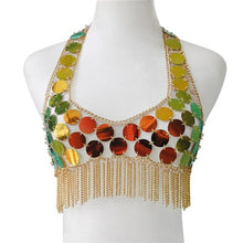 Load image into Gallery viewer, Circle Sequins Backless Camis For Lady Shiny Hollow Out Metal Chain