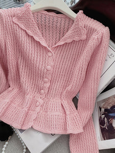 Cardigan Cropped Sweater Hollow Out Thin