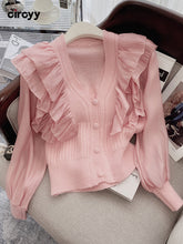 Load image into Gallery viewer, Cardigan Sweater Chic Shirt Ruffled Spring Autumn