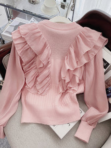 Cardigan Sweater Chic Shirt Ruffled Spring Autumn