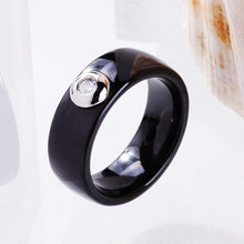Load image into Gallery viewer, Classic Black White Ceramic Rings with Big CZ Stone Gold Color
