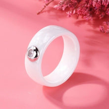 Load image into Gallery viewer, Classic Black White Ceramic Rings with Big CZ Stone Gold Color
