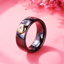 Load image into Gallery viewer, Classic Black White Ceramic Rings with Big CZ Stone Gold Color
