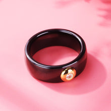 Load image into Gallery viewer, Classic Black White Ceramic Rings with Big CZ Stone Gold Color
