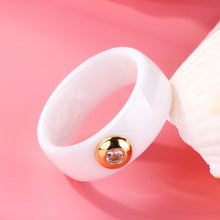 Load image into Gallery viewer, Classic Black White Ceramic Rings with Big CZ Stone Gold Color