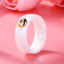 Load image into Gallery viewer, Classic Black White Ceramic Rings with Big CZ Stone Gold Color
