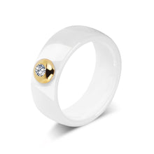 Load image into Gallery viewer, Classic Black White Ceramic Rings with Big CZ Stone Gold Color