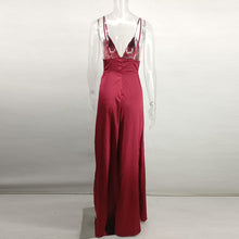 Load image into Gallery viewer, Classic V neck Sexy Slit Satin Dress Spaghetti Strap Long Silk Ladies