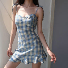 Load image into Gallery viewer, New Mini Dress Retro Blue Plaid Fishtail Skirt French - Sophornlilly