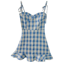 Load image into Gallery viewer, New Mini Dress Retro Blue Plaid Fishtail Skirt French - Sophornlilly