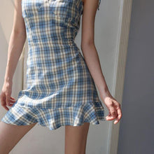 Load image into Gallery viewer, New Mini Dress Retro Blue Plaid Fishtail Skirt French - Sophornlilly