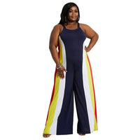 Color Striped Printing Women Plus Size Jumpsuits Casual Sleeveless - Sophornlilly