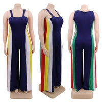 Color Striped Printing Women Plus Size Jumpsuits Casual Sleeveless - Sophornlilly